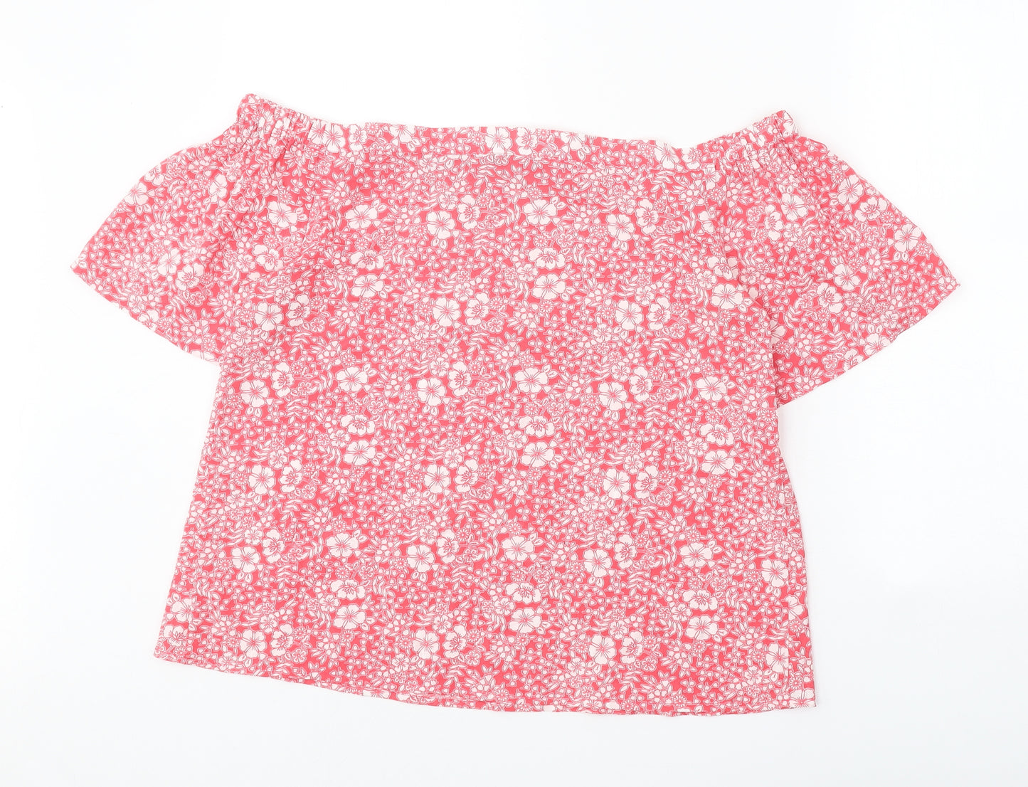 Peacocks Womens Pink Floral Polyester Cropped Blouse Size 14 Off the Shoulder - Bardot