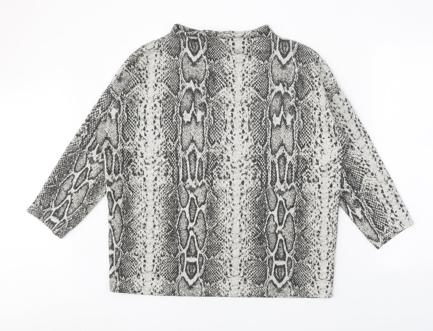 TU Womens Grey Round Neck Animal Print Polyester Pullover Jumper Size 12 - Snake print