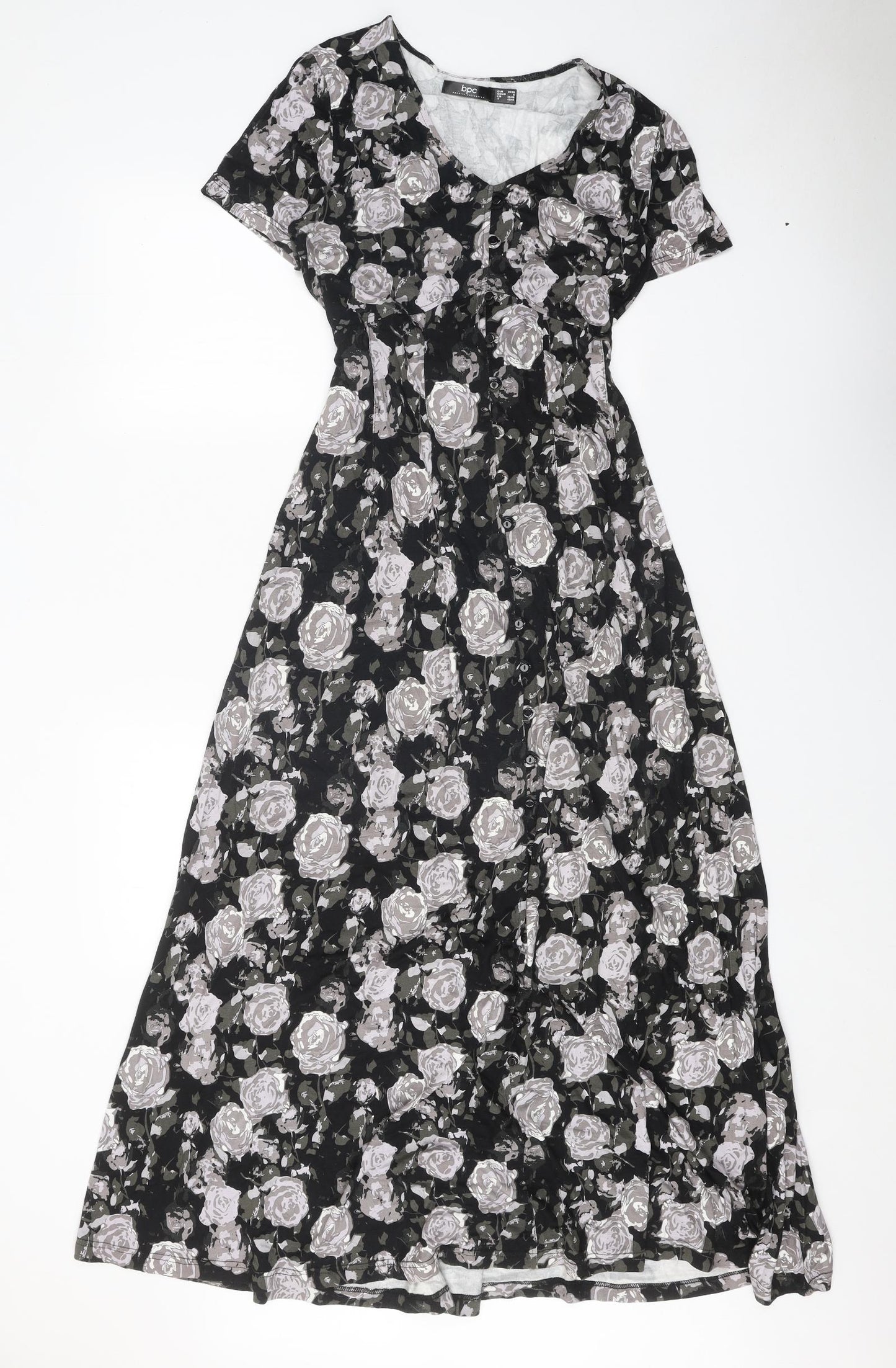 BPC Womens Black Floral Viscose Maxi Size S V-Neck Button