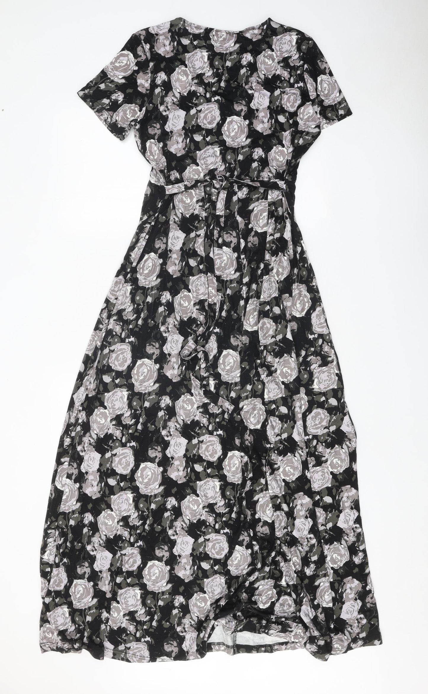 BPC Womens Black Floral Viscose Maxi Size S V-Neck Button