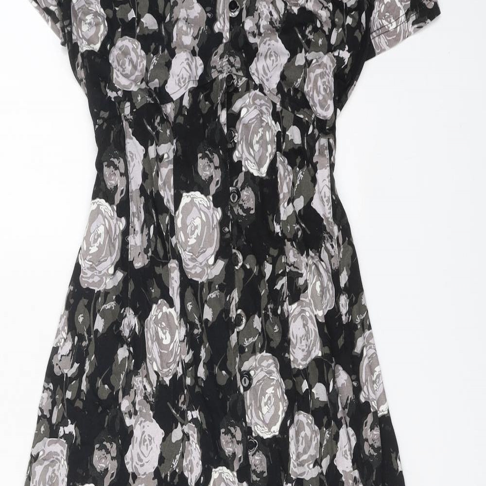 BPC Womens Black Floral Viscose Maxi Size S V-Neck Button