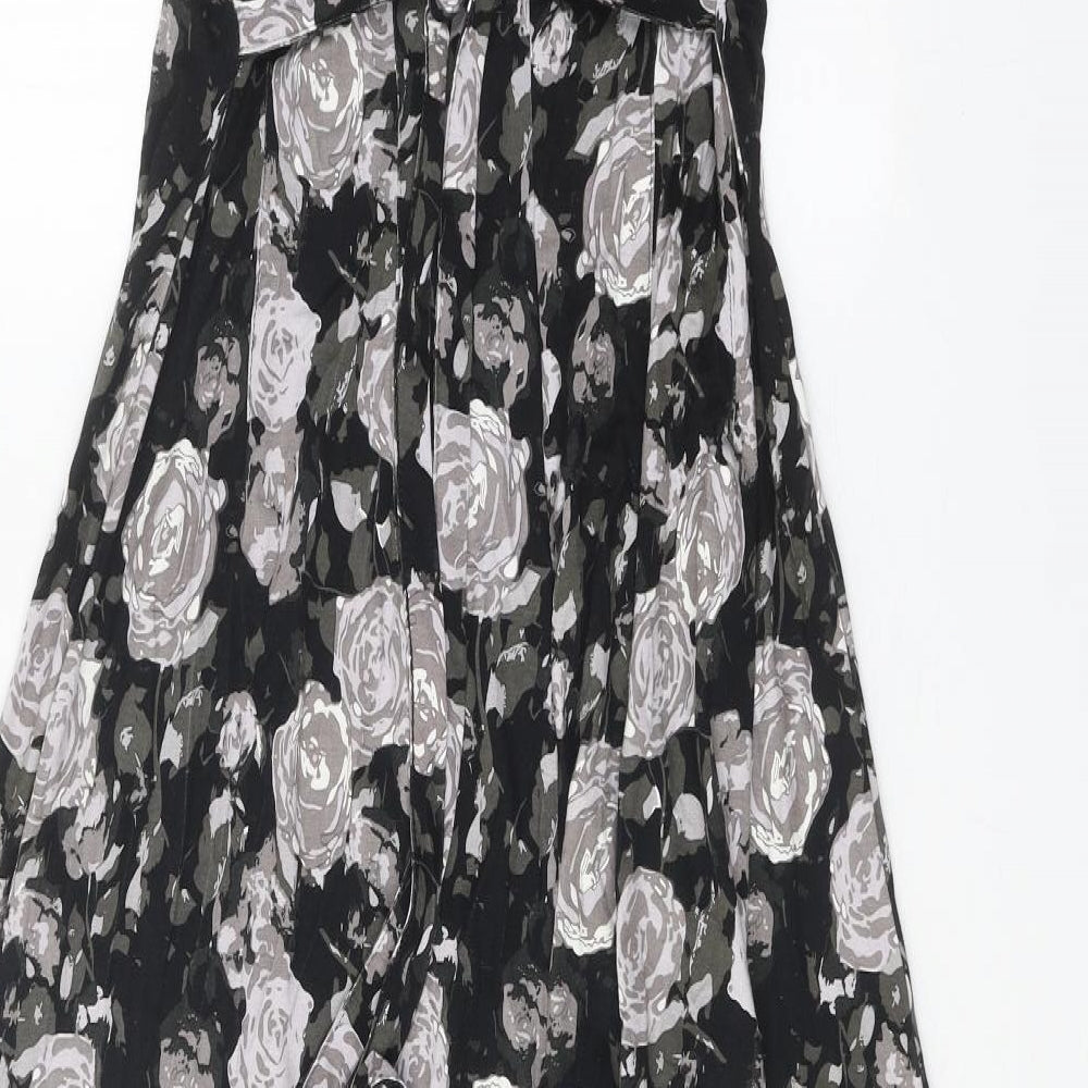 BPC Womens Black Floral Viscose Maxi Size S V-Neck Button
