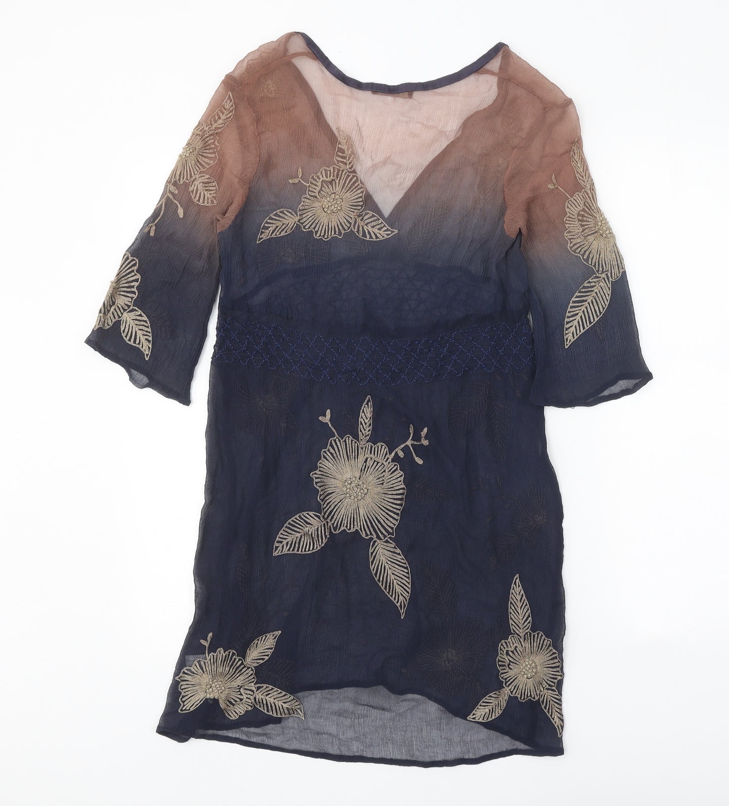 Nougat Womens Blue Geometric Silk A-Line Size S V-Neck Pullover