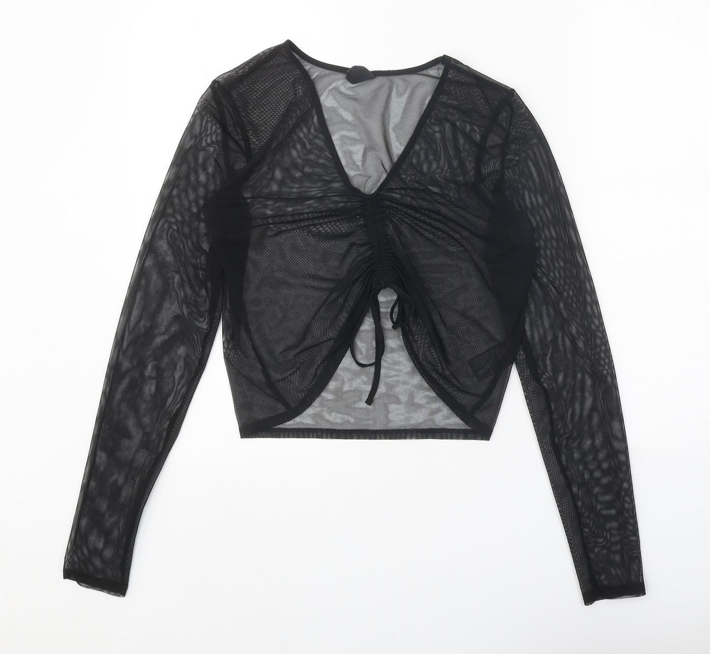 Urban Outfitters Womens Black Cotton Cropped Blouse Size M V-Neck - Front Ruched