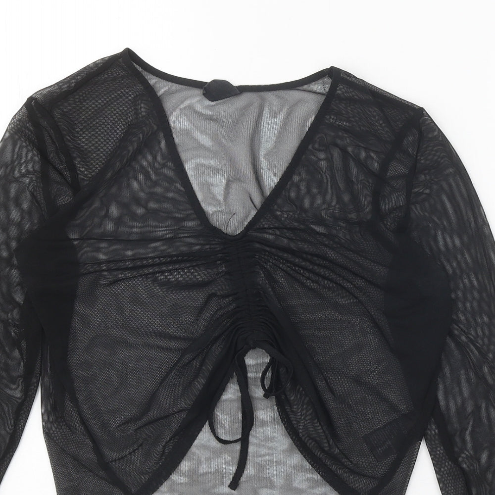Urban Outfitters Womens Black Cotton Cropped Blouse Size M V-Neck - Front Ruched