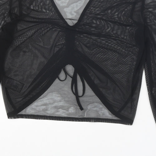 Urban Outfitters Womens Black Cotton Cropped Blouse Size M V-Neck - Front Ruched