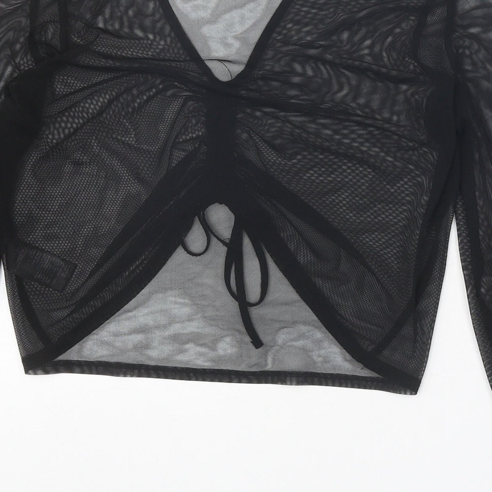 Urban Outfitters Womens Black Cotton Cropped Blouse Size M V-Neck - Front Ruched