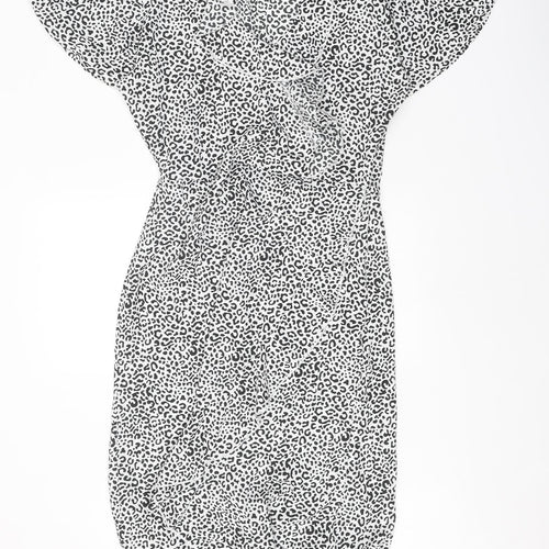 Boohoo Womens White Geometric Polyester A-Line Size 10 V-Neck Zip