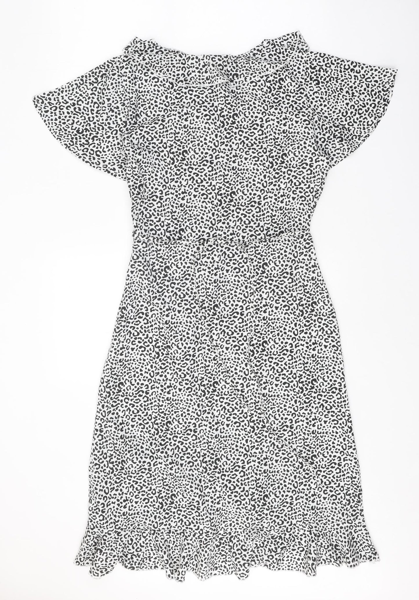 Boohoo Womens White Geometric Polyester A-Line Size 10 V-Neck Zip