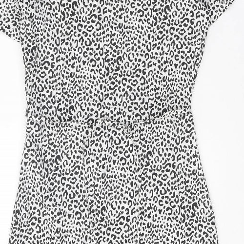 Boohoo Womens White Geometric Polyester A-Line Size 10 V-Neck Zip
