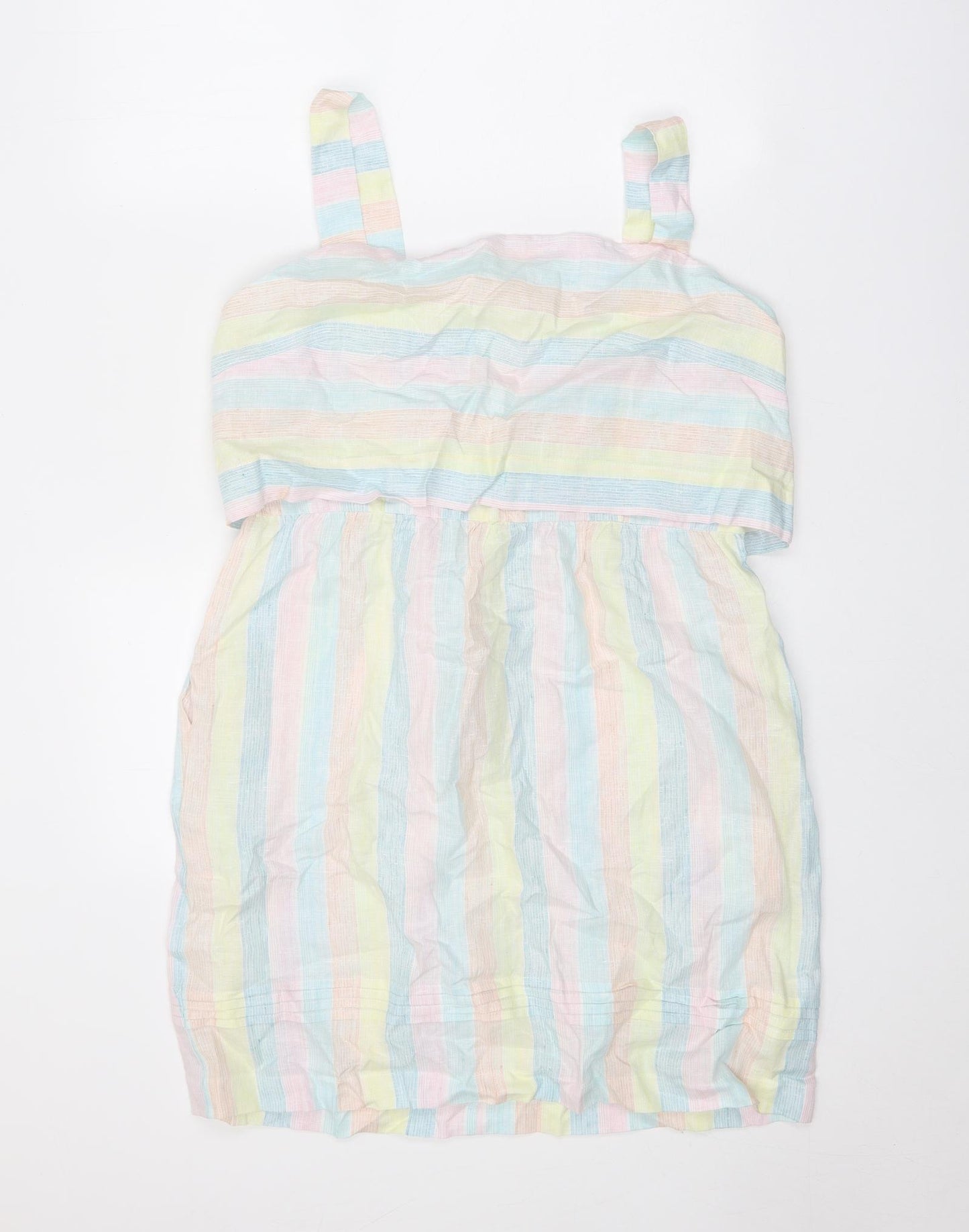 Oliver Bonas Womens Multicoloured Striped Linen A-Line Size 14 Square Neck Zip