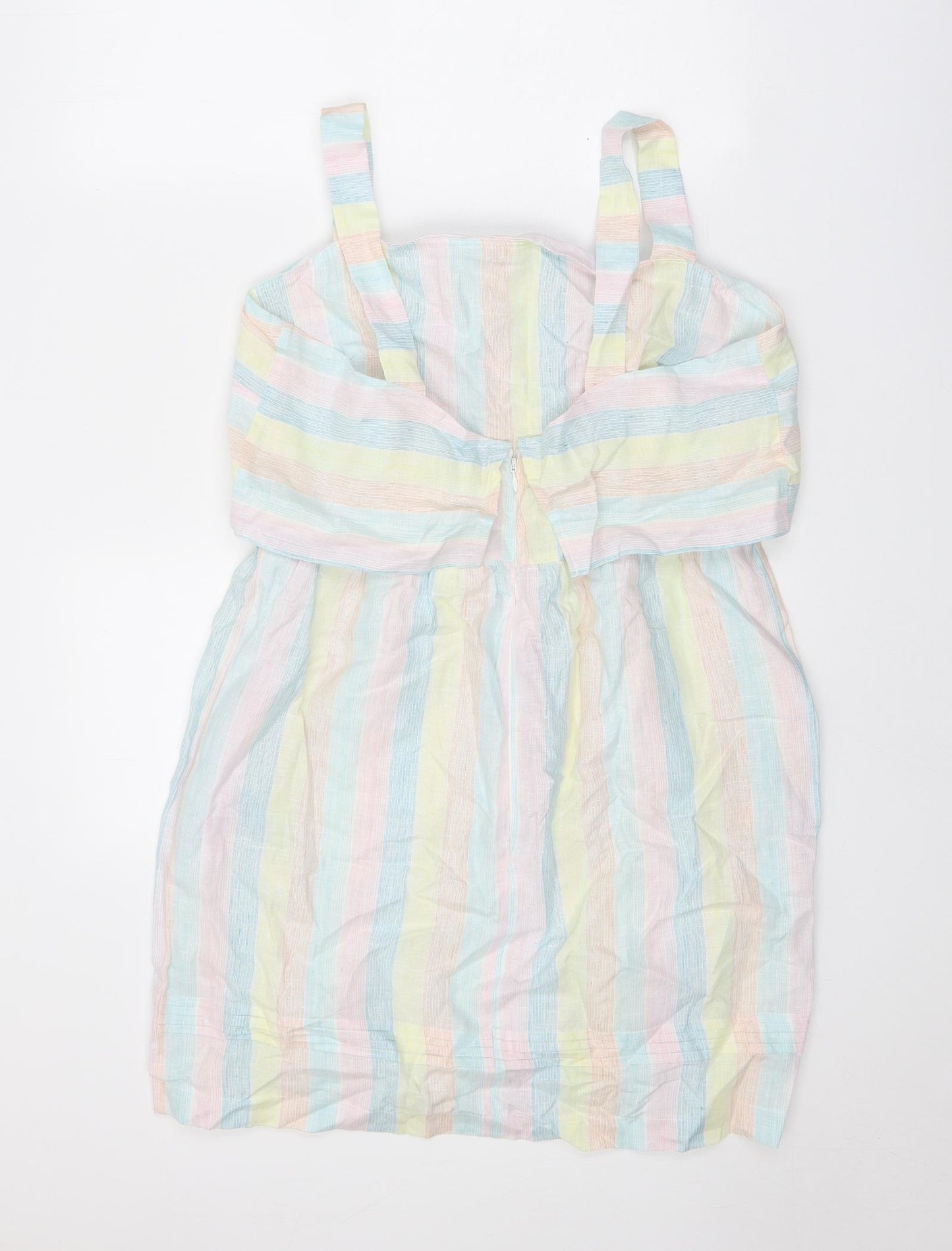Oliver Bonas Womens Multicoloured Striped Linen A-Line Size 14 Square Neck Zip