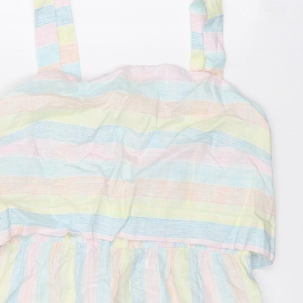 Oliver Bonas Womens Multicoloured Striped Linen A-Line Size 14 Square Neck Zip