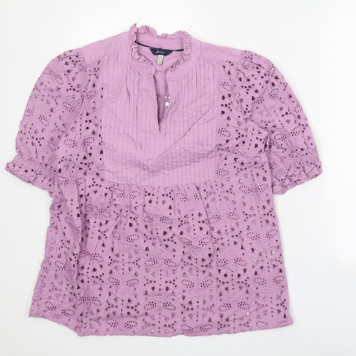 Joules Womens Purple 100% Cotton Basic Blouse Size 10 V-Neck - Broderie Anglaise