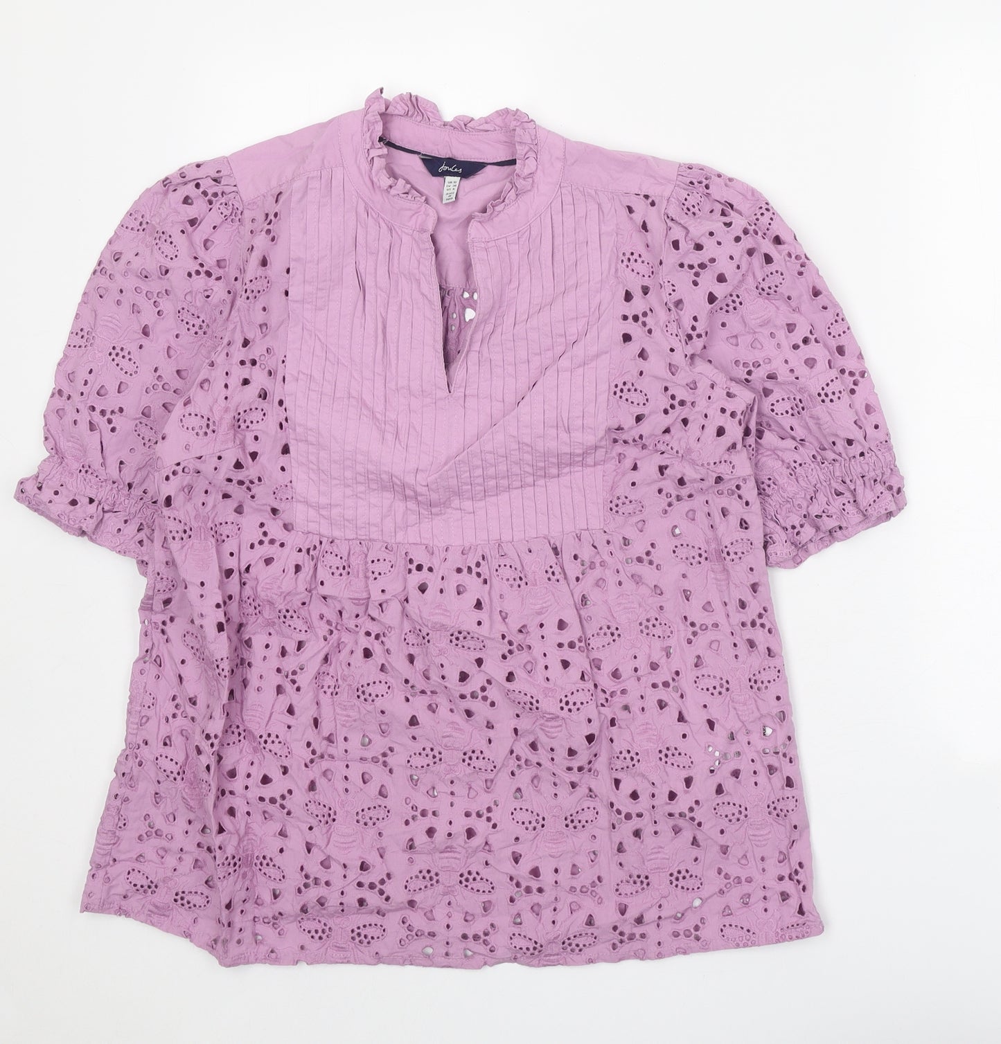 Joules Womens Purple 100% Cotton Basic Blouse Size 10 V-Neck - Broderie Anglaise