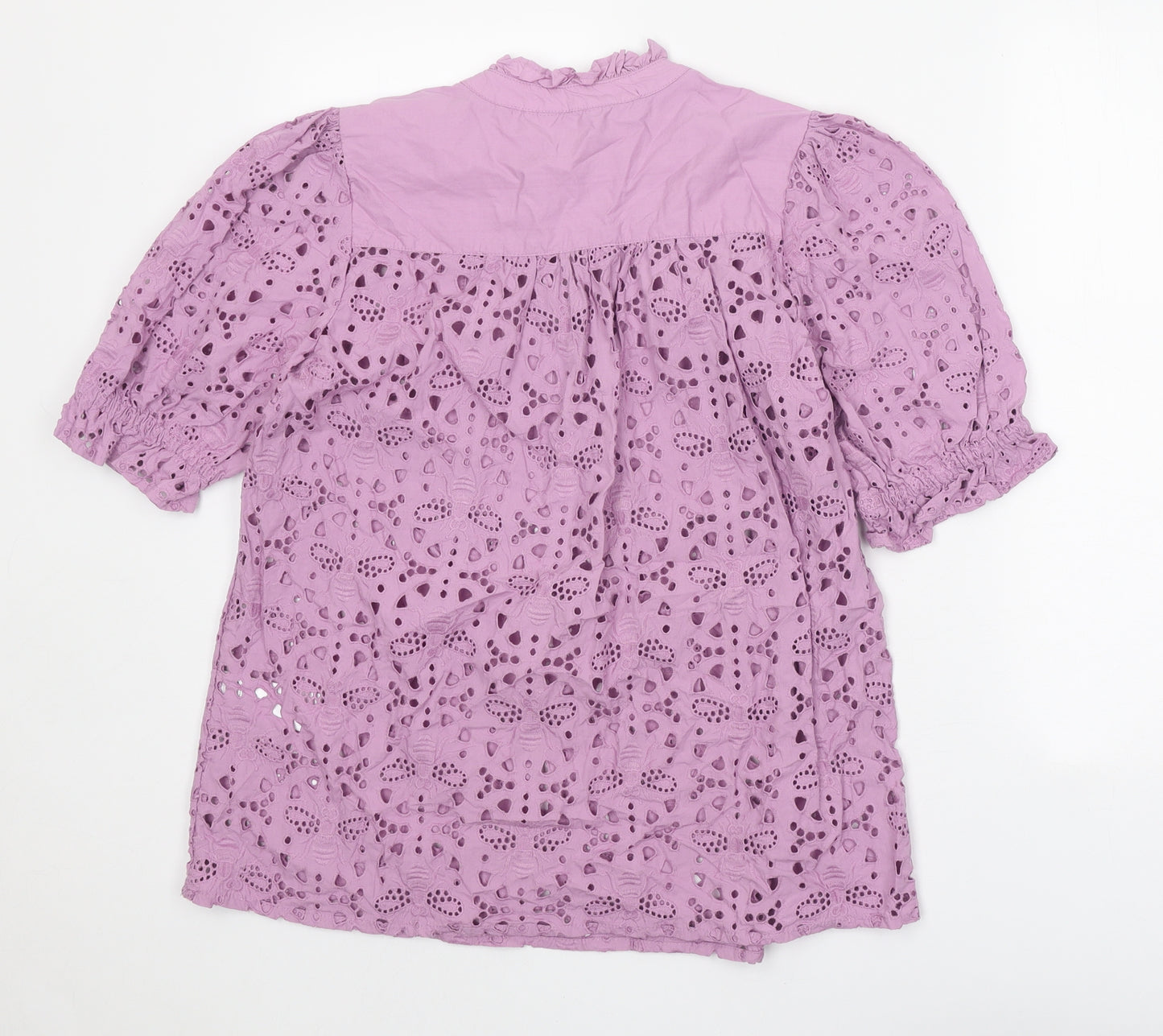 Joules Womens Purple 100% Cotton Basic Blouse Size 10 V-Neck - Broderie Anglaise