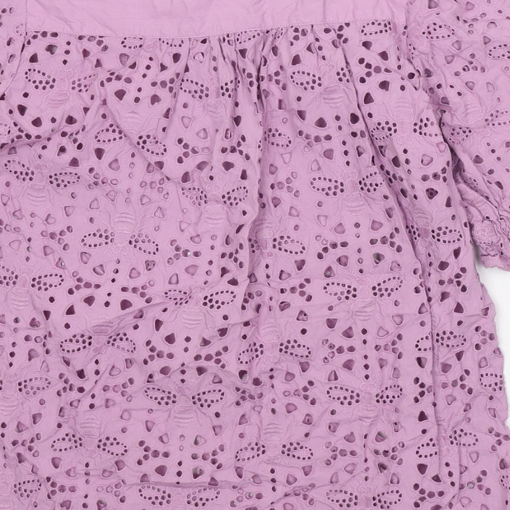 Joules Womens Purple 100% Cotton Basic Blouse Size 10 V-Neck - Broderie Anglaise