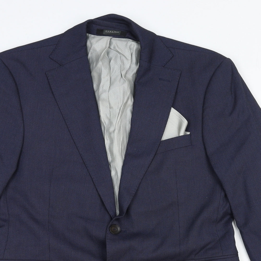 Zara Mens Blue Viscose Jacket Suit Jacket Size 38 Regular