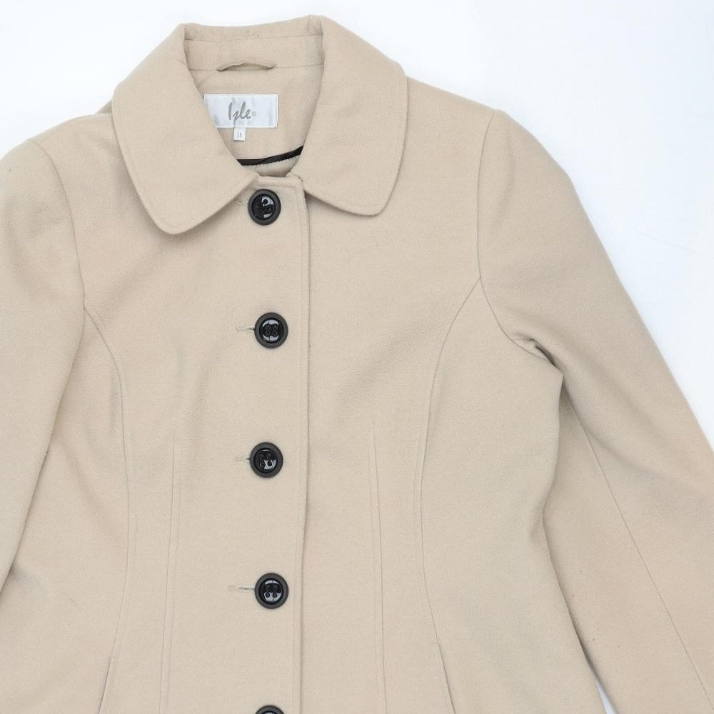 Isle Womens Beige Pea Coat Coat Size 18 Button