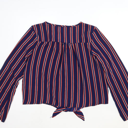 Apricot Womens Multicoloured Striped Viscose Basic Button-Up Size 12 V-Neck - Knot Front