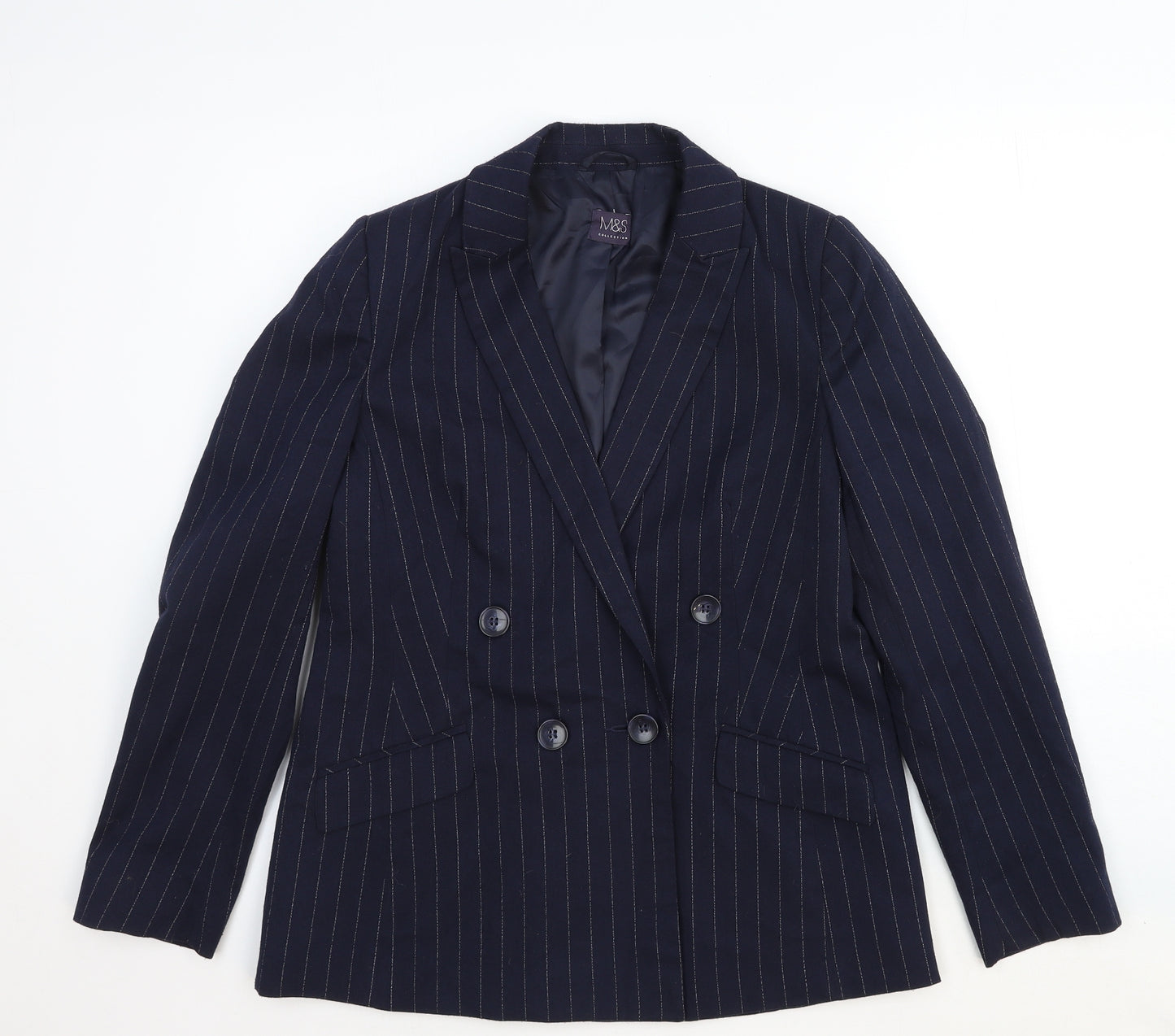 Marks and Spencer Womens Blue Pinstripe Wool Jacket Suit Jacket Size 14