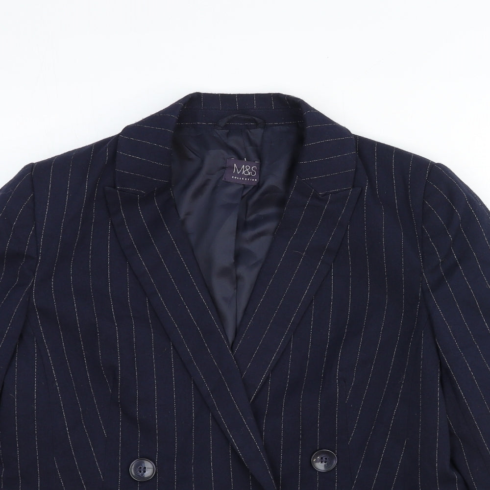 Marks and Spencer Womens Blue Pinstripe Wool Jacket Suit Jacket Size 14