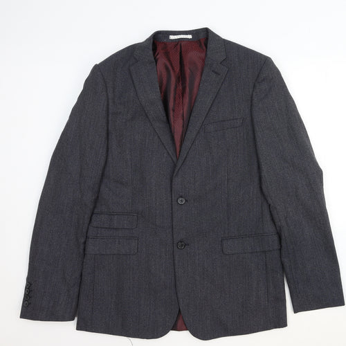 One Six Five Mens Grey Wool Jacket Suit Jacket Size 40 Regular