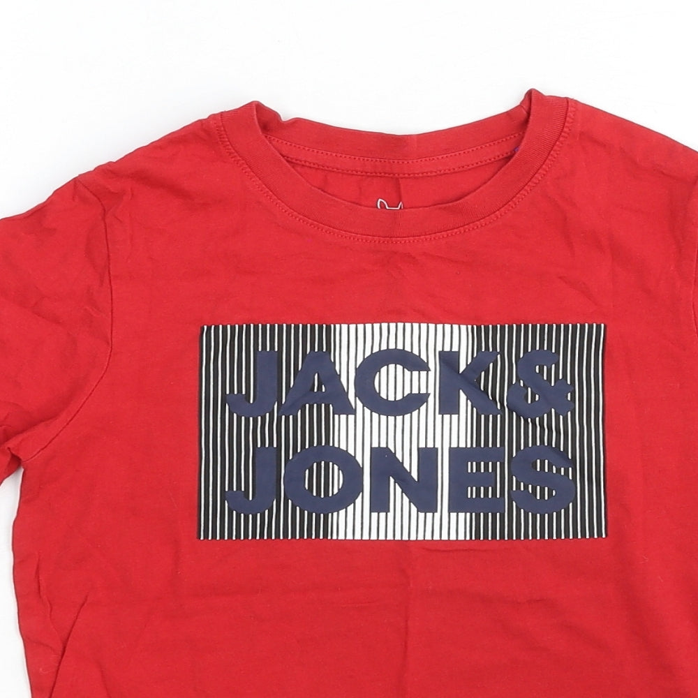 JACK & JONES Boys Red Cotton Basic T-Shirt Size 10 Years Crew Neck Pullover