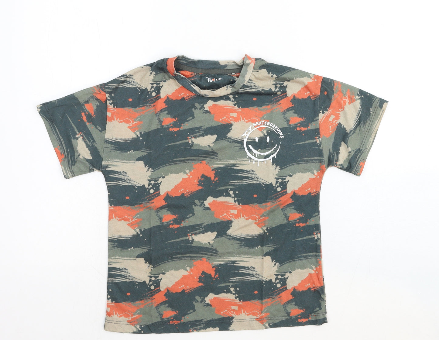 TU Boys Multicoloured Geometric Cotton Basic T-Shirt Size 9 Years Crew Neck Pullover - Smiley Face