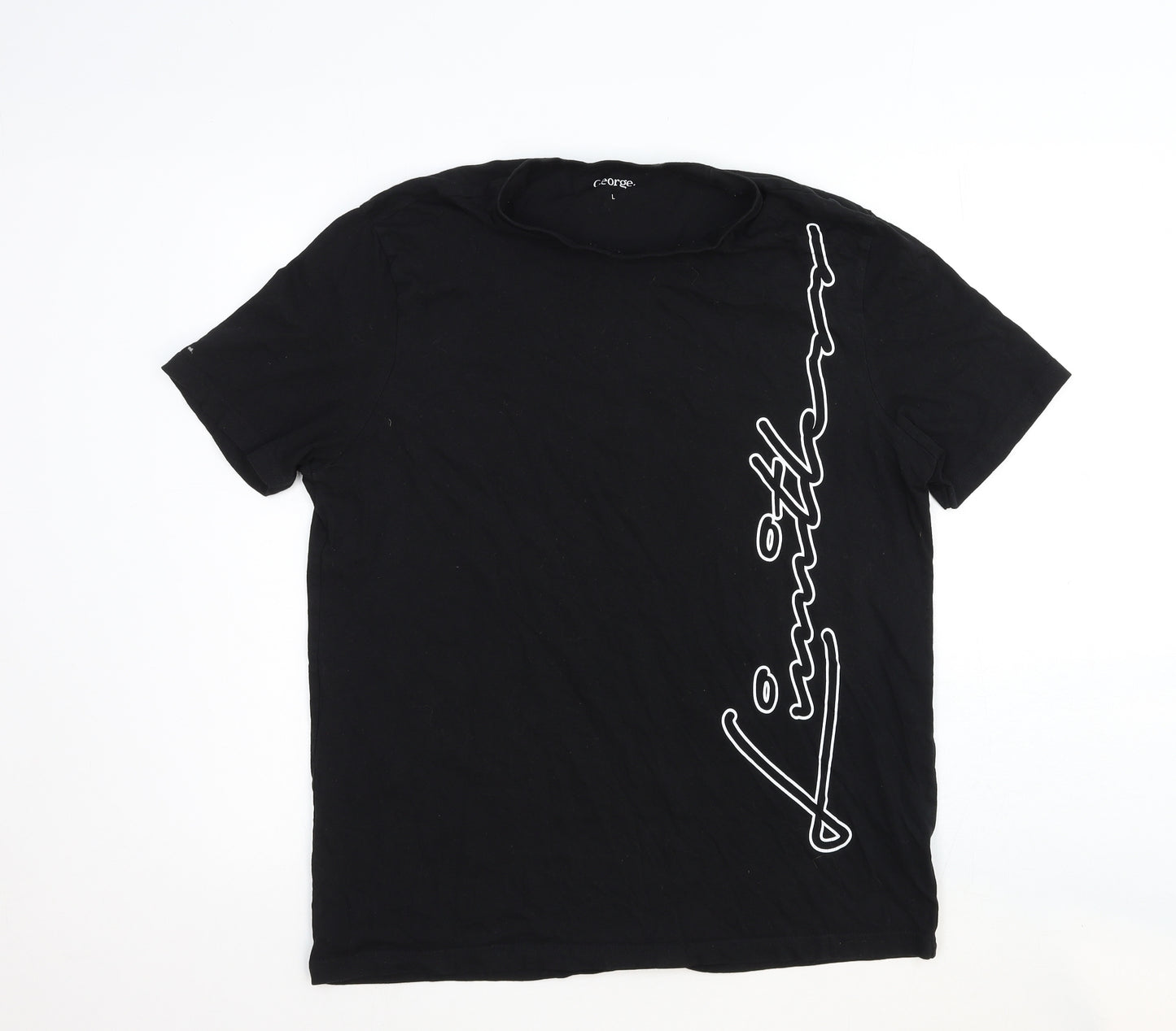 George Mens Black Cotton T-Shirt Size L Round Neck