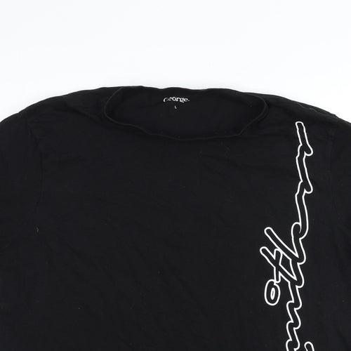 George Mens Black Cotton T-Shirt Size L Round Neck