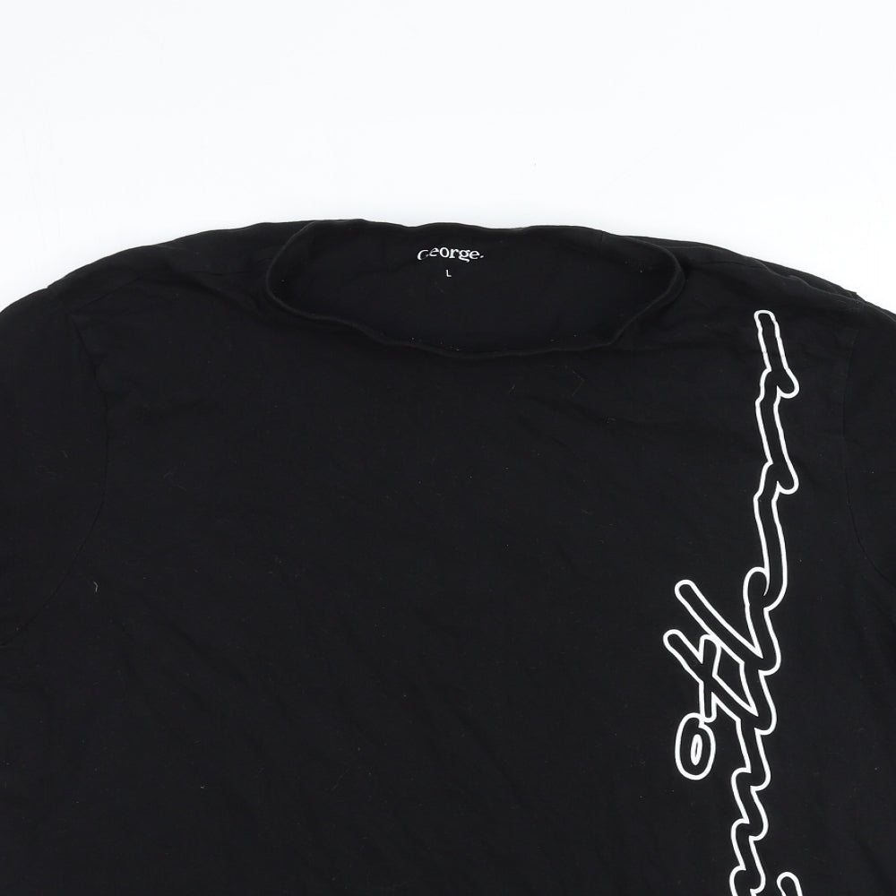 George Mens Black Cotton T-Shirt Size L Round Neck