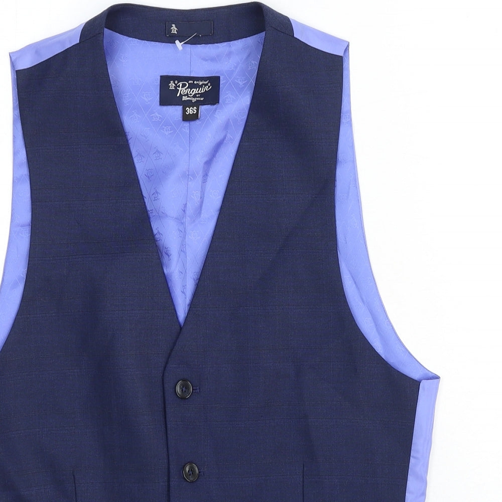 MunsingWear Mens Blue Wool Jacket Suit Waistcoat Size 36 Regular