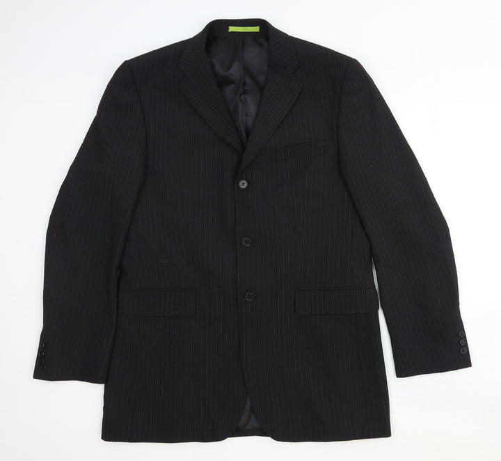 Burton Mens Grey Striped Wool Jacket Suit Jacket Size 40 Regular