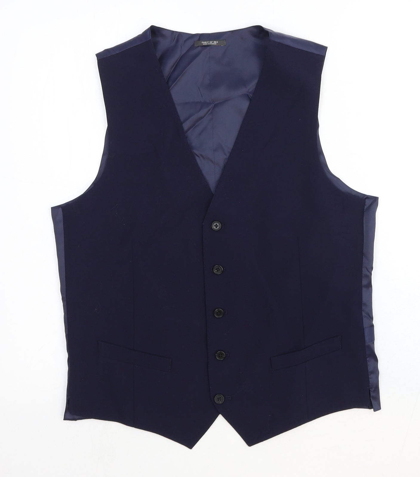 Marks and Spencer Mens Blue Wool Jacket Suit Waistcoat Size 38 Regular