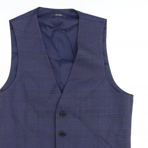 Marks and Spencer Mens Blue Plaid Wool Jacket Suit Waistcoat Size 38 Regular