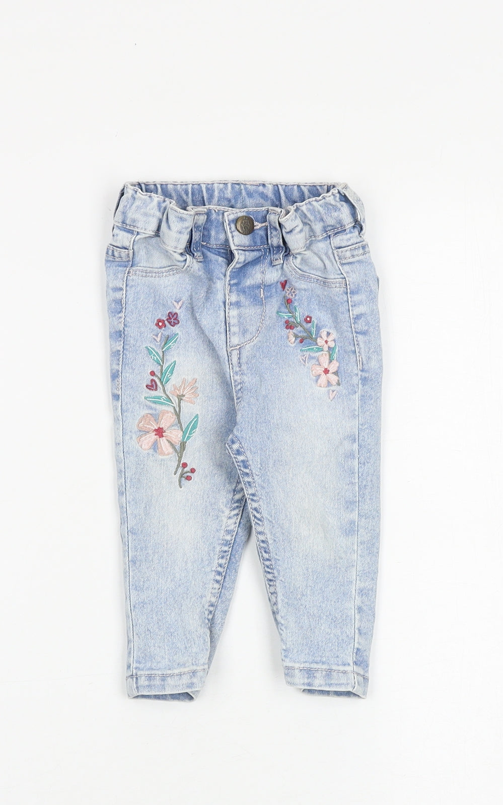 SoCute Baby Blue Cotton Jogger Jeans Size 6-9 Months L50 cm Snap - Floral Detail