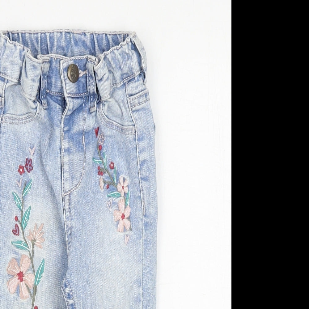 SoCute Baby Blue Cotton Jogger Jeans Size 6-9 Months L50 cm Snap - Floral Detail