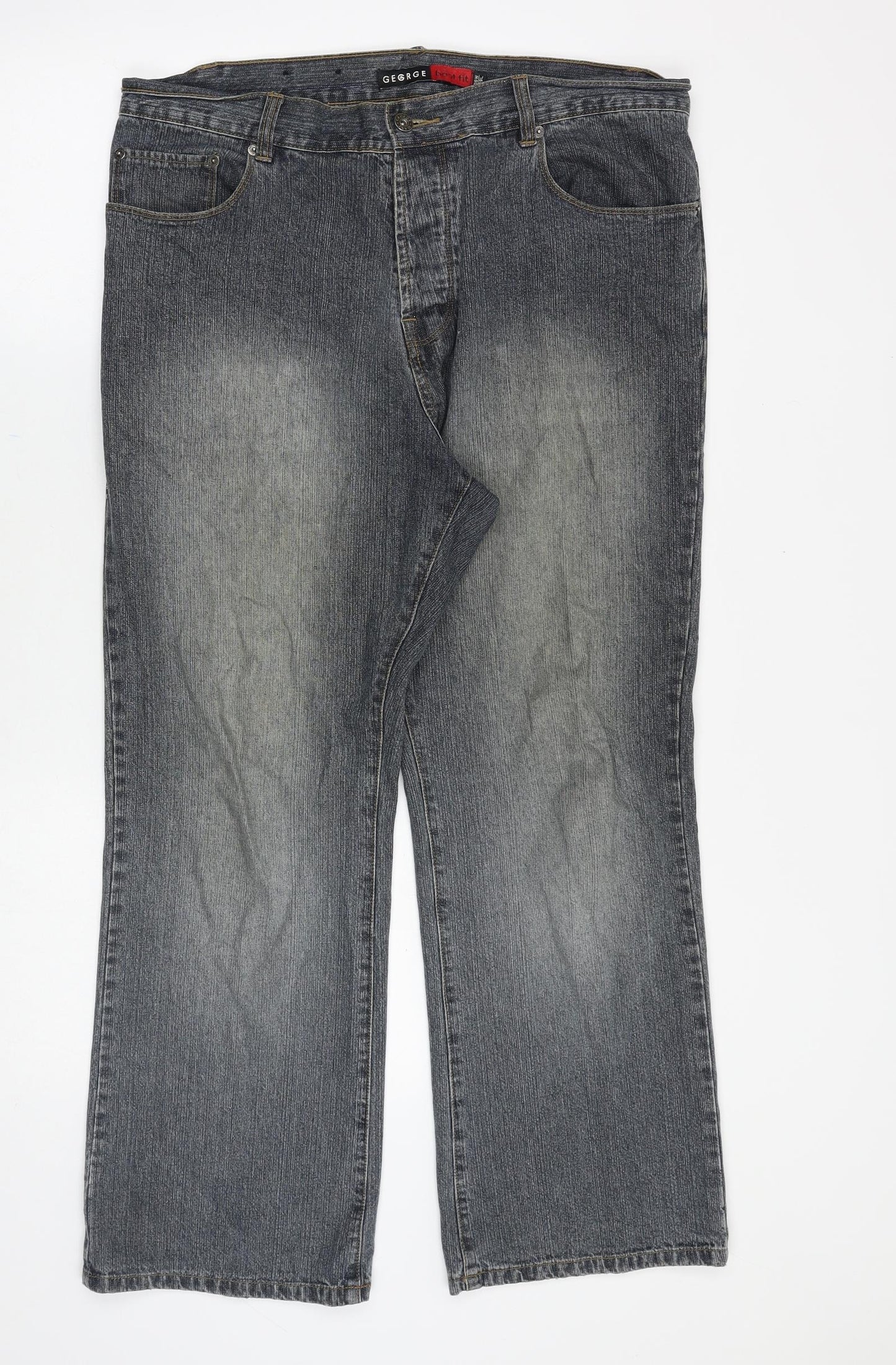 George Mens Blue Cotton Bootcut Jeans Size 34 in Regular Zip