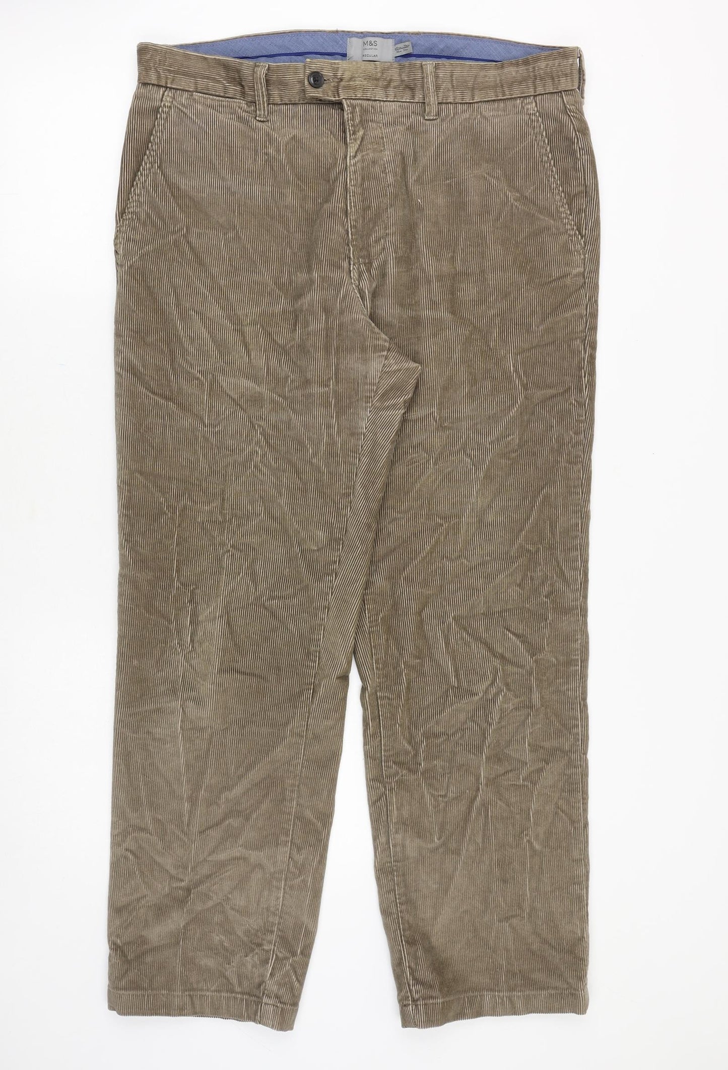 Marks and Spencer Mens Brown Cotton Trousers Size 36 in Regular Zip