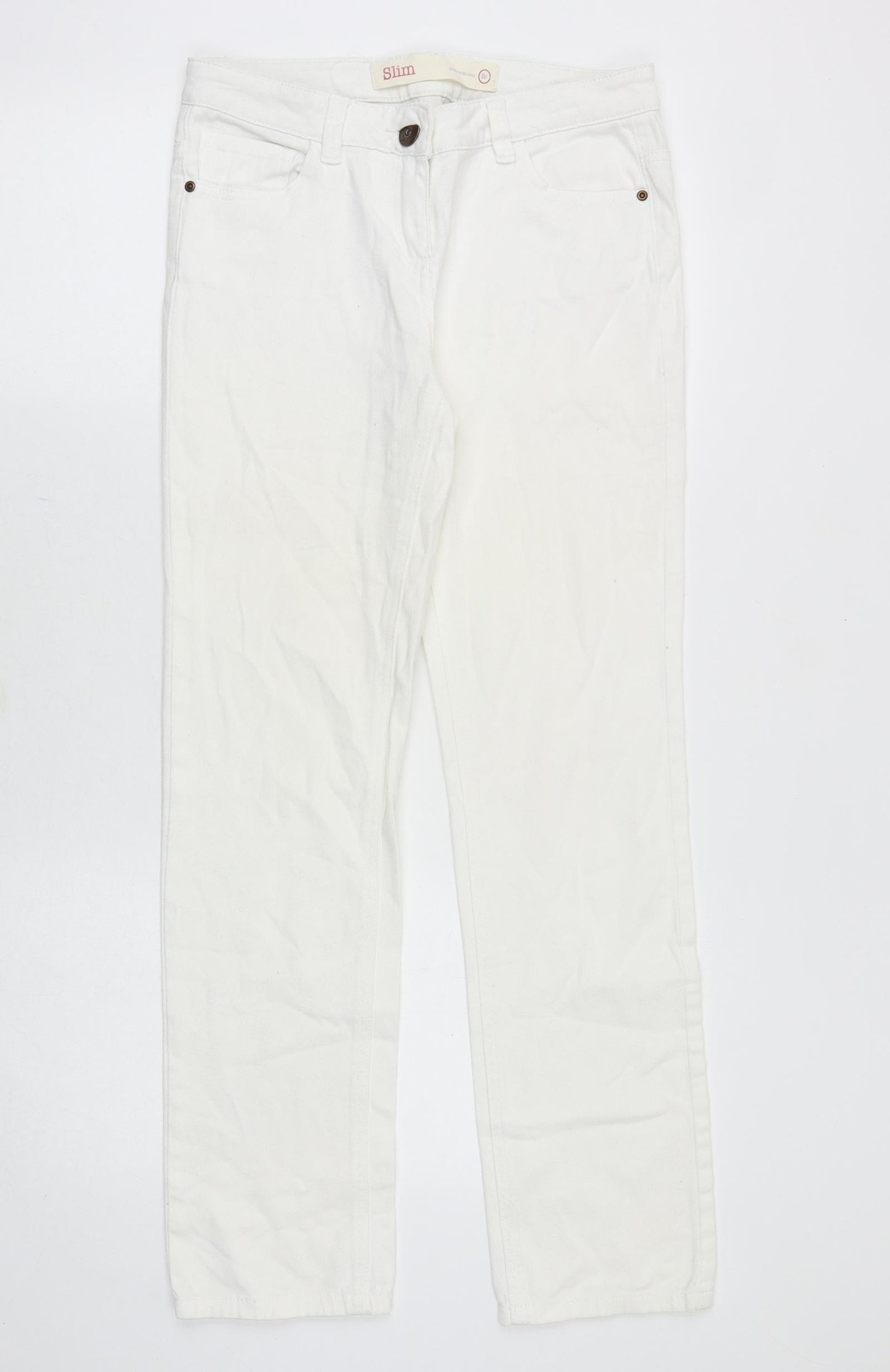 NEXT Womens White Cotton Straight Jeans Size 8 Slim Zip