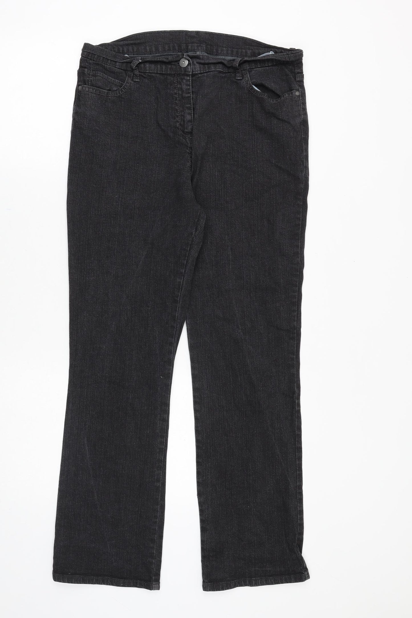 Marks and Spencer Womens Black Cotton Straight Jeans Size 14 Regular Zip