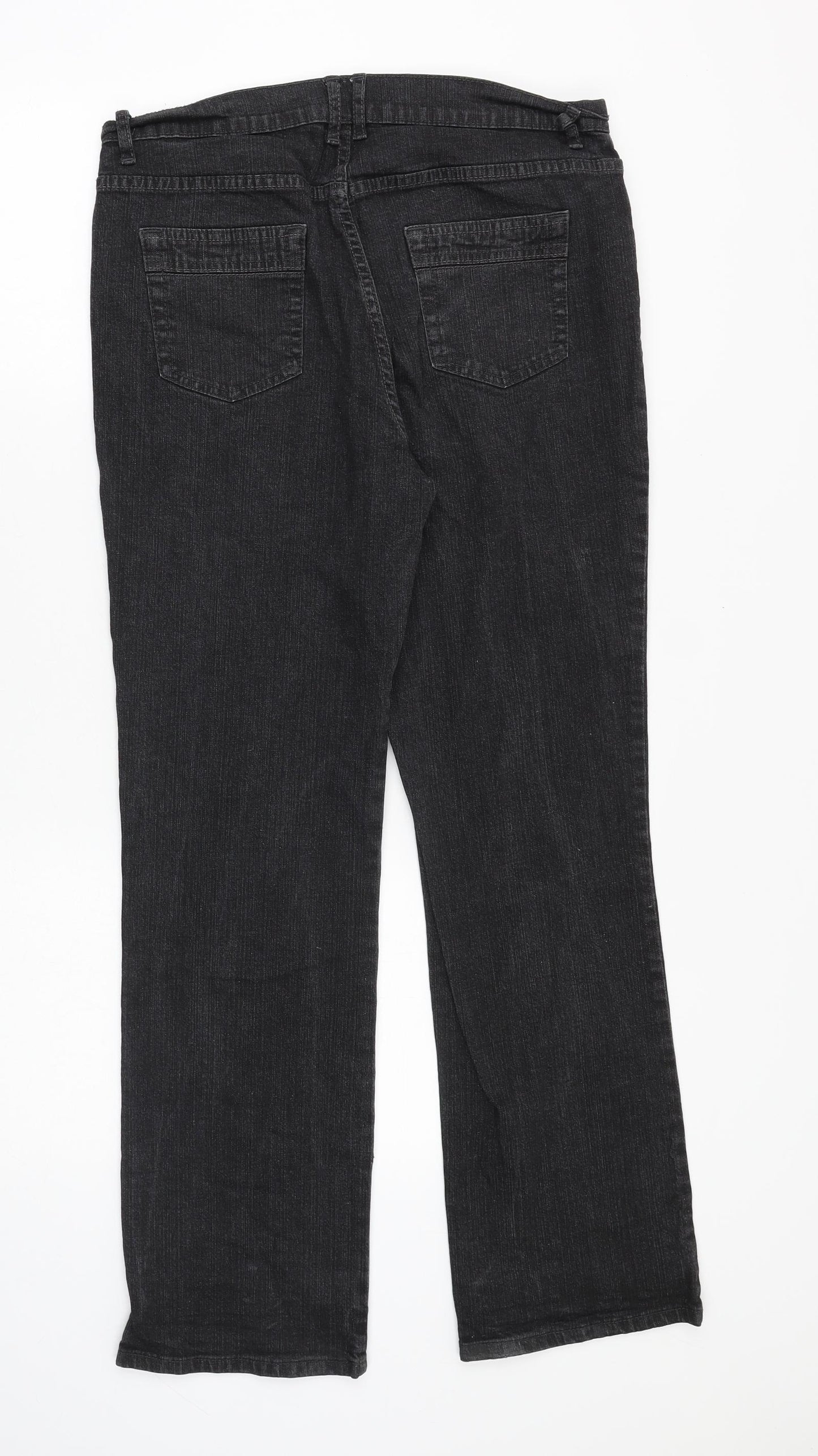 Marks and Spencer Womens Black Cotton Straight Jeans Size 14 Regular Zip