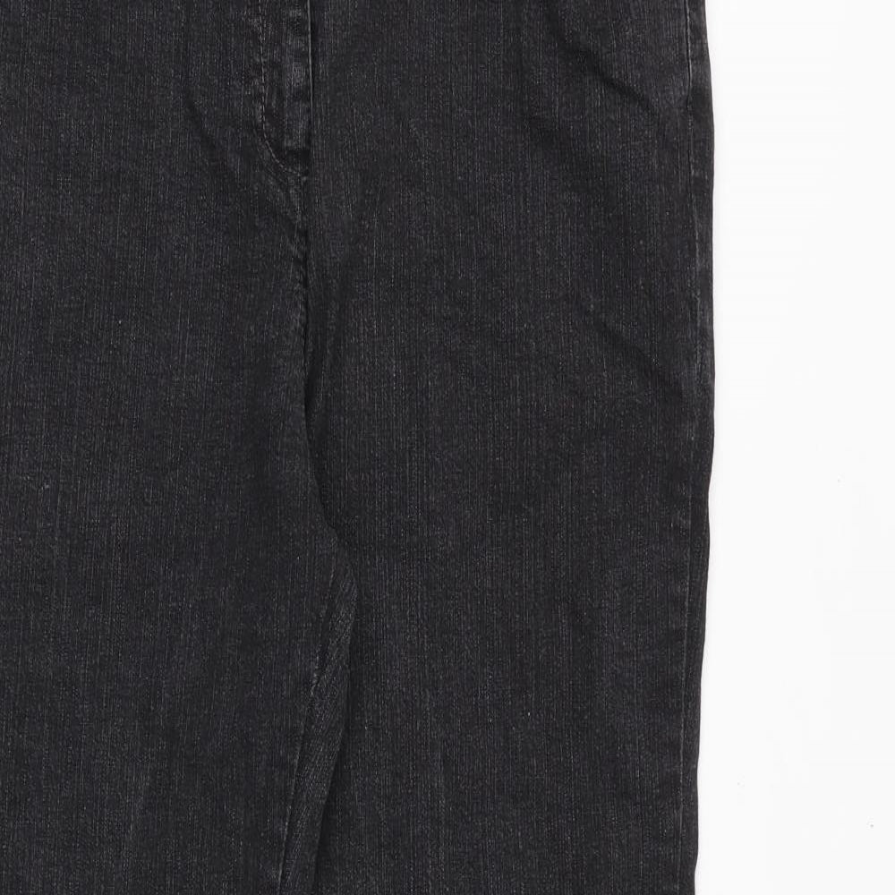 Marks and Spencer Womens Black Cotton Straight Jeans Size 14 Regular Zip