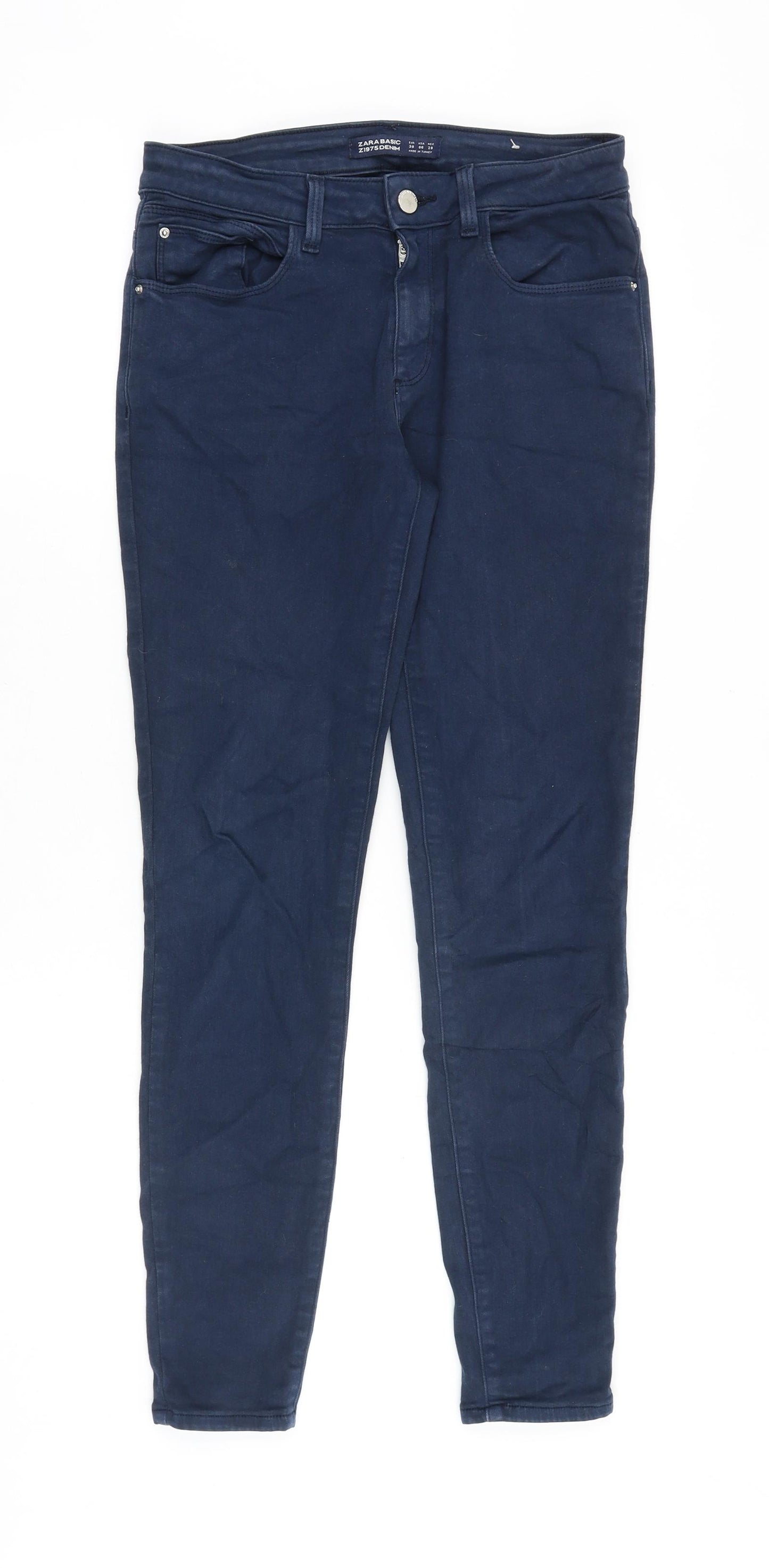 Zara Womens Blue Cotton Skinny Jeans Size 10 Slim Zip