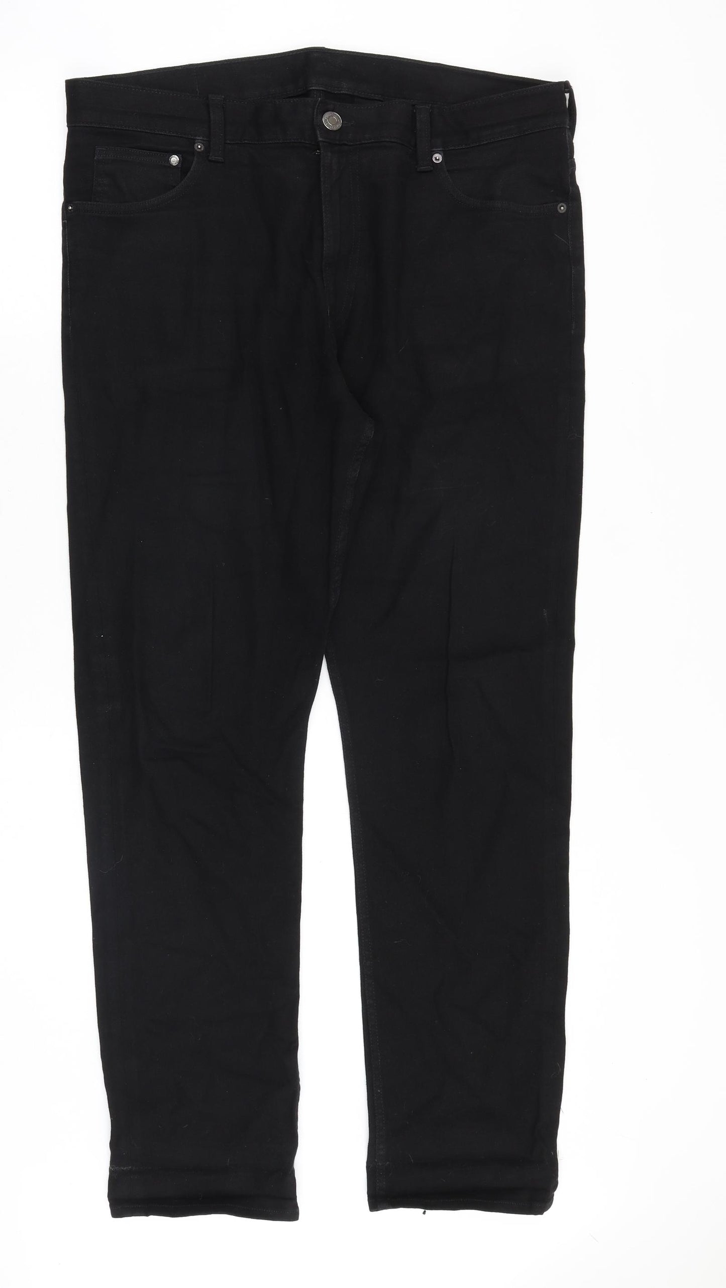 & Denim Mens Black Cotton Straight Jeans Size 36 in Regular Zip