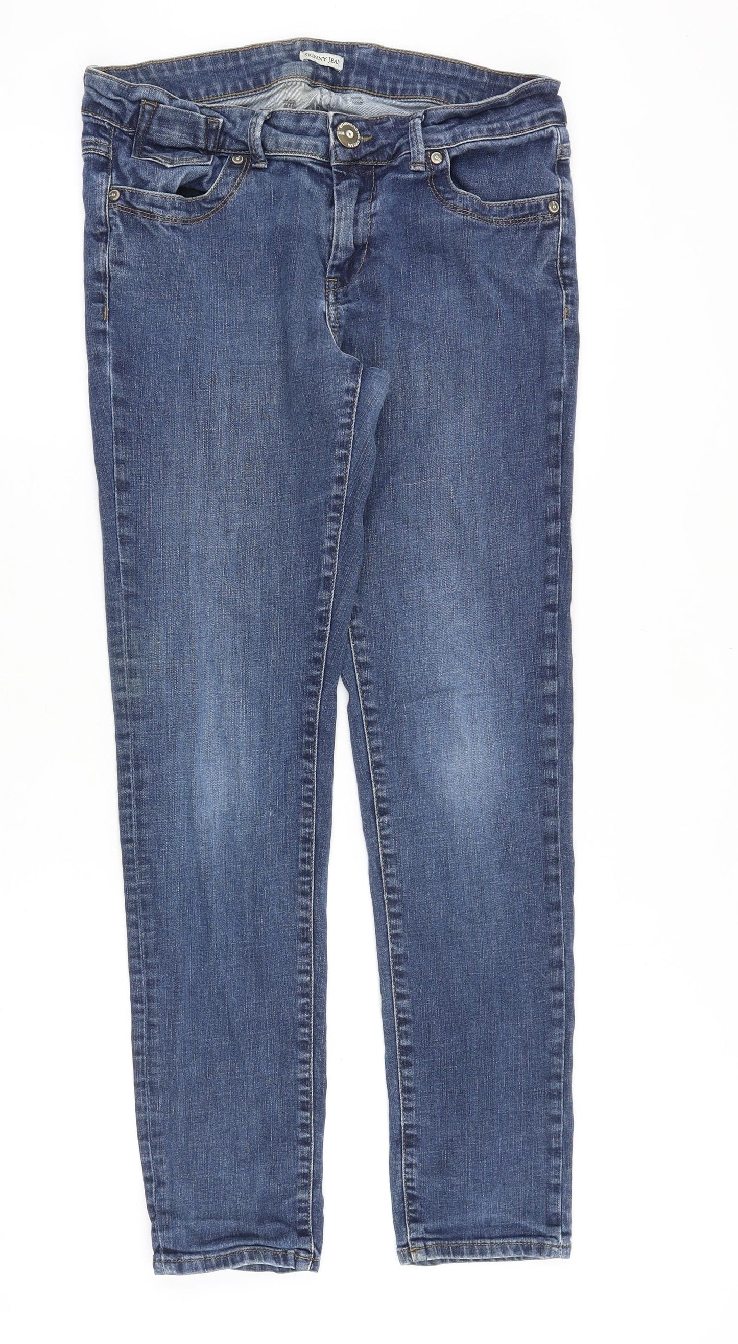Marks and Spencer Womens Blue Cotton Straight Jeans Size 12 Regular Zip