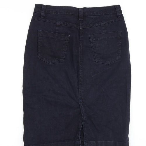Marks and Spencer Womens Blue Cotton Straight & Pencil Skirt Size 10 Zip