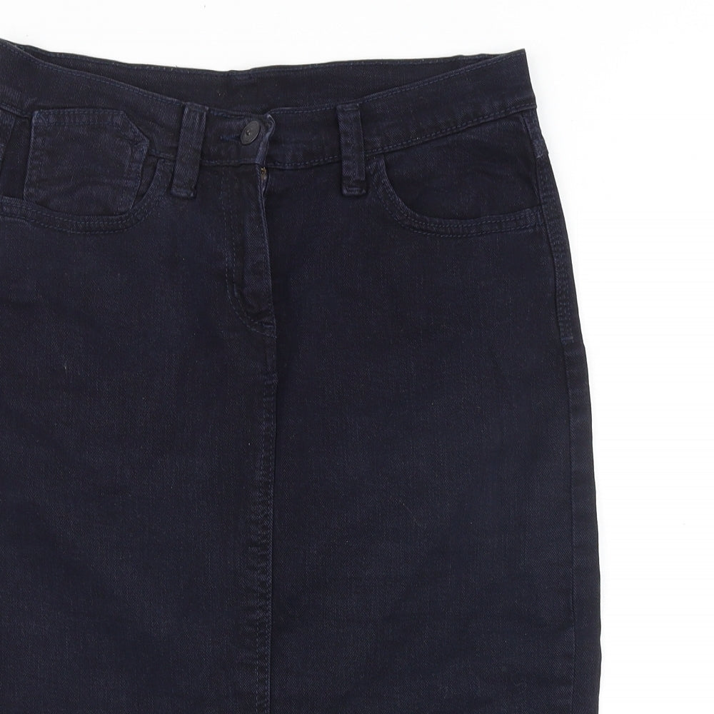Marks and Spencer Womens Blue Cotton Straight & Pencil Skirt Size 10 Zip
