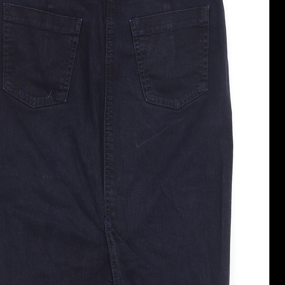 Marks and Spencer Womens Blue Cotton Straight & Pencil Skirt Size 10 Zip